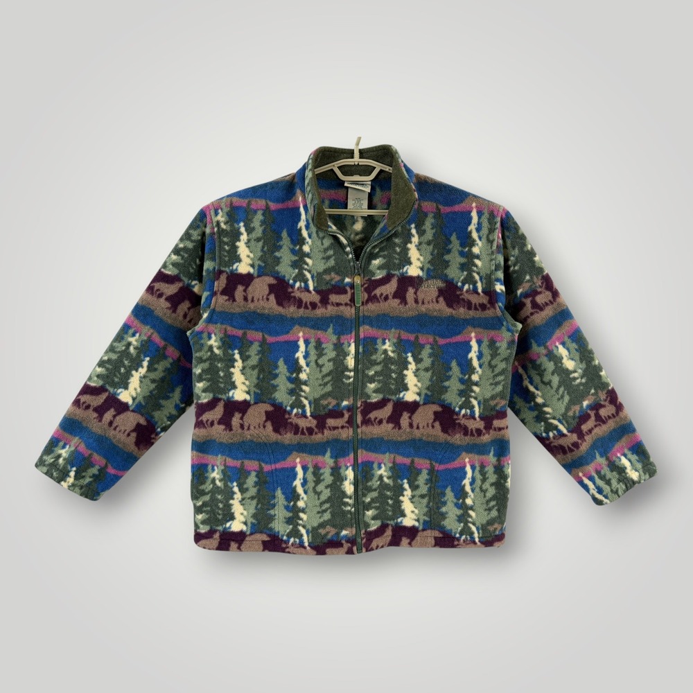 Vintage Northern Reflections Nature Fleece Jacket Mens Medium Blue Pine Tree